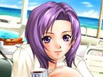  beach beach_chair casual_romance_club coffee houkago_ren-ai_club joy_ride palm_tree purple_hair 
