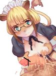  at blonde_hair blush censored eyewear feline female glasses hair lactating lion maid maid_uniform mammal milk penis plain_background white_background 