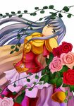  74 armor blue_eyes blue_hair cape eirika fire_emblem fire_emblem:_seima_no_kouseki flower long_hair pink_flower pink_rose red_flower red_rose rose skirt solo 