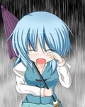  aile_knowledge blue_hair closed_eyes open_mouth rain short_hair solo tatara_kogasa tears touhou umbrella 