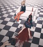  blood blood_on_face blood_splatter cellphone checkered checkered_floor couch death gun guro handgun iwai_ryou multiple_girls murder original perspective phone pistol pool_of_blood school_uniform walther walther_p99 weapon 