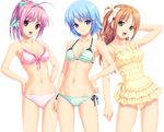  3girls :d bikini bow casual_one-piece_swimsuit cleavage front-tie_top hair_bow high_res himuro_rikka hinata_hanabi koutaro long_hair minazuki_izumi mizugi navel one-piece_swimsuit open_mouth oppai polka_dot polka_dot_bikini polka_dot_swimsuit side-tie_bikini smile striped striped_bikini striped_swimsuit transparent_png tropical_kiss 