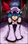  :q all_fours bad_id bad_pixiv_id bare_shoulders bat_wings bed blue_hair border bra breasts cleavage detached_sleeves face fang highres john_marica licking_lips lingerie lips looking_at_viewer medium_breasts naughty_face red_eyes remilia_scarlet short_hair signature slit_pupils solo tongue tongue_out touhou underwear wings 