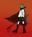  antennae bandaid boots bug butterfly cape covering_mouth fingerless_gloves full_body gloves green_eyes green_hair hachimillion hand_net insect insect_wings scarf short_hair shorts simple_background sleeves_rolled_up solo touhou wings wriggle_nightbug 