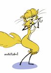  cat feline female fur handkerchief kumoashi mammal mehitabel mole plain_background shinbone_alley solo stick_figure whiskers white_background yellow yellow_fur 