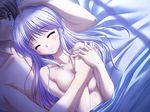  bed blanket blush both_genders couple game_cg happy holding_hands long_hair sheets tagme 