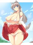  animal_ears bikini blush breasts erect_nipples highres huge_breasts japanese_clothes swimsuit wedge 