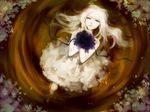  bad_id bad_pixiv_id blue_eyes bouquet character_request dress flower long_hair lying matsunaka_hiro on_back original pale_skin partially_submerged solo white_hair 