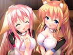  2girls blonde blue_eyes blush character_request cleavage collar eyes_closed happy inumimi kemonomimi long_hair multiple_girls open_mouth pink_hair piromizu source_request 