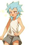  1boy 22_922 blue_hair casual_clothes inazuma_eleven inazuma_eleven_(series) izuno_yuu long_hair male_focus red_eyes simple_background smile solo white_background young younger 