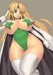  areola_piercing bad_id bad_pixiv_id blonde_hair blue_eyes breasts cape celes_chere choker curvy duplicate elbow_gloves final_fantasy final_fantasy_vi gloves green_leotard headband highleg highleg_leotard huge_breasts lactation lactation_through_clothes leotard long_hair nagase_haruhito nipple_piercing nipple_rings open_mouth pasties piercing pointing shoulder_pads solo star_pasties teeth thighhighs topless white_gloves white_legwear wide_hips 