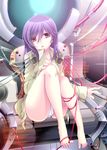  barefoot blush feet genderswap gundam gundam_00 legs long_hair open_mouth pantsu purple_hair red_eyes shinolion sitting solo tieria_erde white_panties wire 