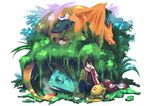  2boys charizard eevee green_(pokemon) highres multiple_boys ookido_green pikachu poke_ball pokemon red_(pokemon) sleeping venusaur 