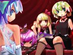  antennae barefoot blue_eyes blue_hair bow cirno dress feet formal green_hair hair_bow ice luft multiple_girls mystia_lorelei purple_hair red_eyes rumia team_9 touhou wings wriggle_nightbug 