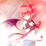  bad_anatomy bad_id bad_pixiv_id bat_wings belt black_gloves choker co2 demon_girl demon_tail disgaea earrings elbow_gloves etna gloves jewelry midriff navel pointy_ears polearm red_eyes red_hair skull smile solo spear tail twintails weapon wings 