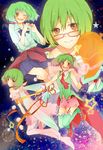  ami7 bad_id bad_pixiv_id bespectacled blush bow fairy_wings glasses green_hair hairband heart heart_hands key macross macross_frontier montage necktie one_eye_closed open_mouth ranka_lee red_eyes school_uniform short_hair skirt smile solo thighhighs wings 