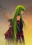  bare_shoulders c.c. code_geass dual_persona elbow_gloves gloves green_hair kriss_sison long_hair multiple_girls short_hair side_slit time_paradox yellow_eyes younger 