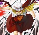  bad_id bad_pixiv_id blonde_hair bow c-low crazy crazy_eyes fingernails flandre_scarlet grin hat hat_bow looking_at_viewer nail_polish red_eyes running slit_pupils smile solo touhou 