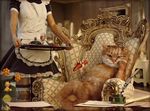  cigar feline human maid maid_uniform mammal pose realistic sausage servant unknown_artist 