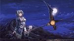  bad_id bad_pixiv_id cloud copyright_request fs-project full_moon green_eyes hair_ornament highres lavender_hair long_hair moon night night_sky scythe signature sky solo wallpaper 