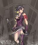  black_hair breasts brown_eyes dogs:_bullets_&amp;_carnage gloves knife_(artist) large_breasts panties solo sword underwear upskirt weapon 