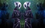  2boys black_skin dark_elf drow elf male male_focus mirror multiple_boys pointy_ears white_hair 