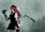  bad_id bad_pixiv_id faux_traditional_media hong_meiling hug izayoi_sakuya multiple_girls rain red_hair silver_hair slvtr standing tears touhou transformation 