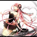  black_dress blue_eyes dress flower hair_flower hair_ornament komako long_hair megurine_luka pink_hair solo very_long_hair vocaloid 