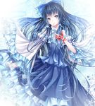  alternate_color bad_id bad_pixiv_id black_hair blue_dress blue_eyes bow bug butterfly detached_sleeves dress hair_bow hair_tubes hakurei_reimu insect long_hair solo stari touhou very_long_hair white_sleeves 
