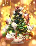  bird bow box chicken christmas_tree claws feathers gift highres kfc no_humans original ornament ribbon rooster star tree wings yoshiyanmisoko 