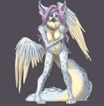  avian beak breasts copperfur female gryphon nipples pussy solo standing wings 