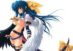  asymmetrical_wings blue_hair breasts dizzy guilty_gear large_breasts midriff miwa_yoshikazu pirate red_eyes ribbon solo tail tail_ribbon tattoo thighhighs underboob wings 