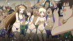  angry bikini blonde blue blush brown_hair camera excited exposed g_string_bikini goggles kore_wa_zombie_desu_ka? long_hair megane mid_drift mizugi net_stockings otaku purple shuriken side_tail sparkles surprised swim_suits twin_tails upset yellow yoshida_yuki 