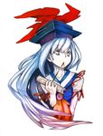  colored_eyelashes eyelashes gradient_hair hat kamishirasawa_keine lieutenant_dan long_hair mouth_hold multicolored_hair ribbon scroll silver_eyes silver_hair simple_background solo touhou upper_body 