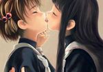  bangs black_hair blunt_bangs brown_background brown_hair cardcaptor_sakura couple daidouji_tomoyo eyelashes face-to-face french_kiss from_side hair_bobbles hair_ornament hand_on_another's_arm kinomoto_sakura kiss long_hair multiple_girls neckerchief profile school_uniform short_hair simple_background tomoeda_elementary_school_uniform tongue tongue_out toshi_hiroshi turtleneck upper_body white_neckwear yuri 