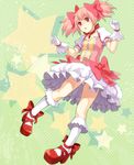  bad_id bad_pixiv_id bow choker dress frills full_body gloves hair_ribbon kaname_madoka kneehighs magical_girl mahou_shoujo_madoka_magica mary_janes pink_bow pink_hair puffy_sleeves red_choker red_eyes retei ribbon shoes short_hair short_twintails solo star surprised twintails white_gloves white_legwear 