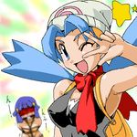  ball_gag bdsm beanie blindfold blue_hair bondage bound cosplay crystal_(pokemon) femsub gag hat hikari_(pokemon) jouwan lowres oekaki pokemon scarf star 