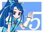  blue blue_background blue_eyes blue_hair brooch bug butterfly butterfly_hair_ornament cure_aqua earrings flower gloves hair_ornament ichiyuujin_(ninomae_aruto) insect jewelry long_hair magical_girl minazuki_karen ponytail precure red_flower red_rose rose smile solo wide_ponytail yes!_precure_5 