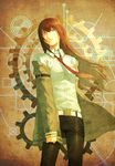  bad_id bad_pixiv_id blue_eyes brown_hair gears highres jacket legwear_under_shorts long_hair makise_kurisu necktie om_(carbohydratism) pantyhose short_shorts shorts solo standing steins;gate 