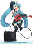  detached_sleeves green_hair guitar hatsune_miku knee_socks musical_instrument tagme tie twin_tails vocaloid 