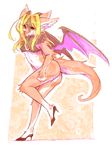  blonde_hair bottomless bra clothed clothing dragon female hair half-dressed high_heels long_blonde_hair long_hair pinup pipisan plain_background pose shoes solo standing underwear white_background 