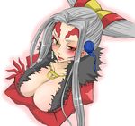  breast_hold breasts cleavage crossed_arms dissidia_final_fantasy dress facial_mark final_fantasy final_fantasy_viii grey_hair jewelry kitsuki_(chaotic-v) large_breasts long_hair necklace solo ultimecia yellow_eyes 