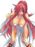  breasts cleavage covered_nipples fuyuwa_kotatsu hair_over_one_eye hanging_breasts huge_breasts jewelry kirche_augusta_frederica_von_anhalt_zerbst leaning_forward long_hair necklace ponytail red_eyes red_hair solo zero_no_tsukaima 