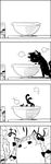  &gt;_&lt; 4koma :d bow bowl braid cat closed_eyes comic ghost greyscale hair_bow hat highres kaenbyou_rin kaenbyou_rin_(cat) komeiji_koishi monochrome multiple_tails open_mouth smile tail tani_takeshi touhou translated yukkuri_shiteitte_ne |_| 