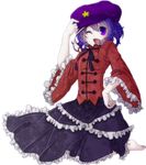  bad_id bad_pixiv_id barefoot frills hand_on_hip hat miyako_yoshika ofuda one_eye_closed purple_eyes purple_hair skirt solo star suzu0118 touhou 