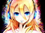  blonde_hair blue_eyes blush choker headphones lily_(vocaloid) lipstick long_hair looking_at_viewer makeup nail_polish smile solo vocaloid yuuki_kira 