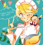  :q bad_id bad_pixiv_id blonde_hair blue_eyes bowl chef chef_hat cooking cream dual_persona food hat kuma_(persona_4) male_focus one_eye_closed persona persona_4 pose tongue tongue_out toque_blanche whisk xacco 