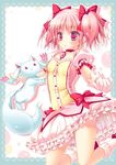  gloves hair_ribbon kaname_madoka konomi kyuubee magical_girl mahou_shoujo_madoka_magica pink_eyes pink_hair twin_tails 