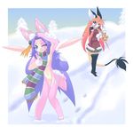  duo female legwear luna777 moondog nude ribbons scarf skirt snow taratsu_(character) thigh_highs 
