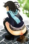  black_hair high_boots nopan scarf scat squat tagme 